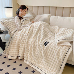 Luxury Double Layer Faux Rabbit Fur Throw Blanket Soft Warm