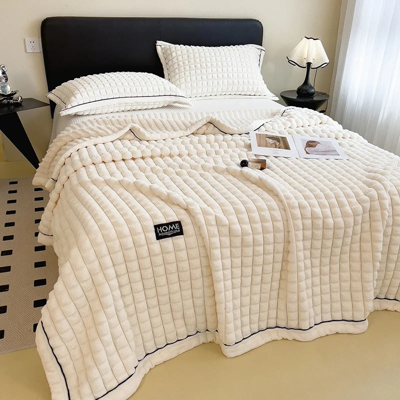 Luxury Double Layer Faux Rabbit Fur Throw Blanket Soft Warm